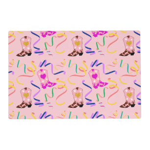 Modern Pink Cowgirl Western Boots Confetti Placemat