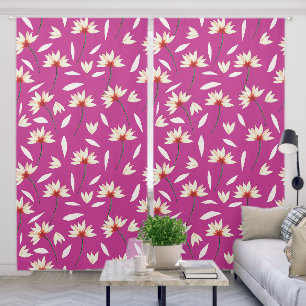 Modern Pink Cream Floral Flower Pattern Blackout Curtains