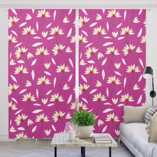 Modern Pink Cream Floral Flower Pattern Blackout Curtains (Living Room)
