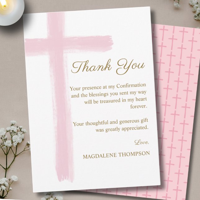 Modern Pink Cross Confirmation Thank You Card (Creator Uploaded)