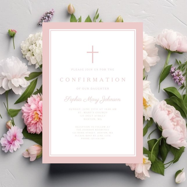 Modern Pink Cross Girl Confirmation Invitation (Modern Pink Cross Girl Confirmation Invitation)