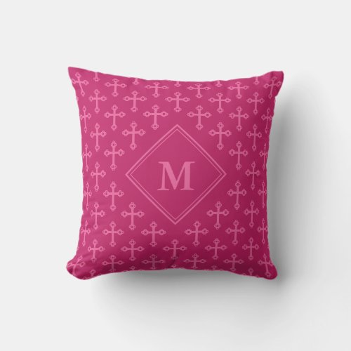 Modern Pink CROSS Monogram Throw Pillow