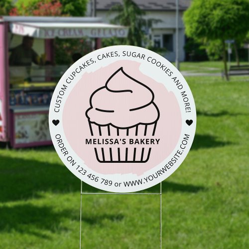 Modern Pink Cupcake Desserts Bakery Outdoor Yard Sign