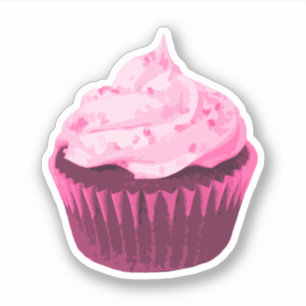 Modern Pink Cupcake Sticker