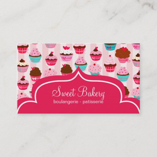 Customizable Modern Pink Cupcakes Bakery Business Card Templates