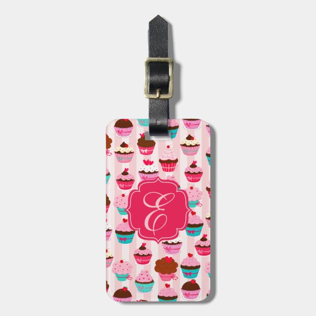 Modern Pink Cupcakes Girly Luggage Tag (Front Vertical)