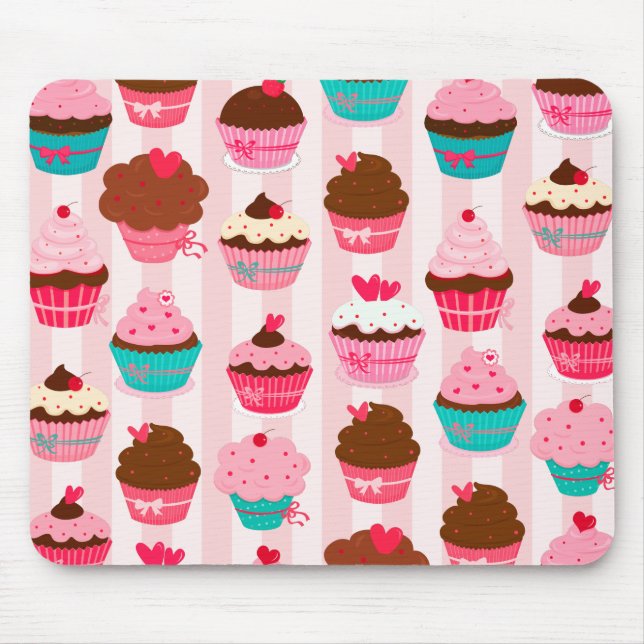 Modern Pink Cupcakes Girly Mouse Pad (Front)