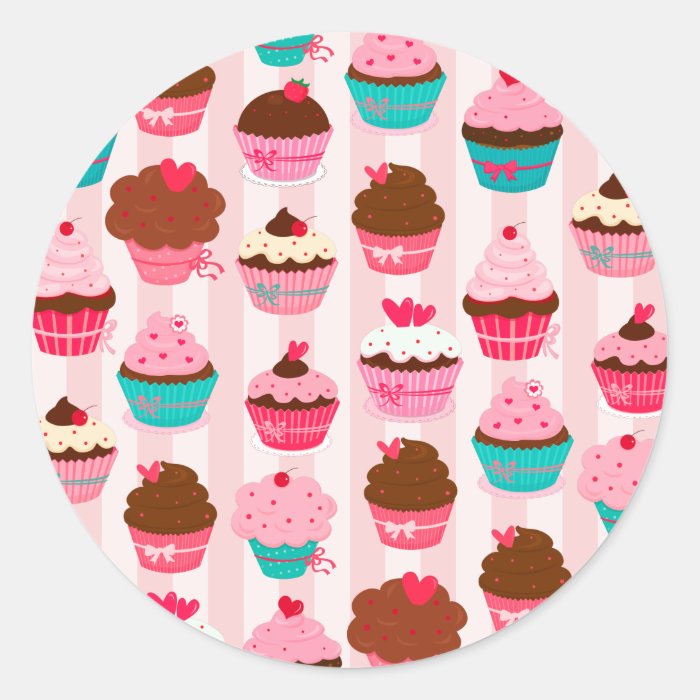 Modern Pink Cupcakes Girly Round Sticker