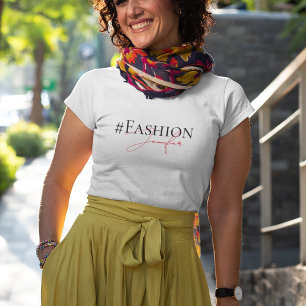 Modern Pink Custom Hashtag & Name Minimalist T-Shirt