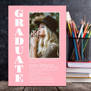 Modern Pink Custom Photo Graduation Party Invitation