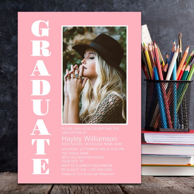 Modern Pink Custom Photo Graduation Party Invitation (Creator Uploaded)