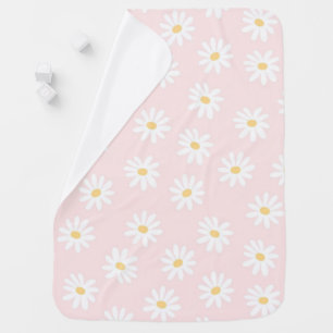 Modern Pink Cute Watercolor Daisy Pattern Girl Baby Blanket