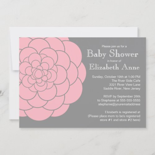 Modern Pink Dahlia Bloom Floral Girl Baby Shower Custom Invitation