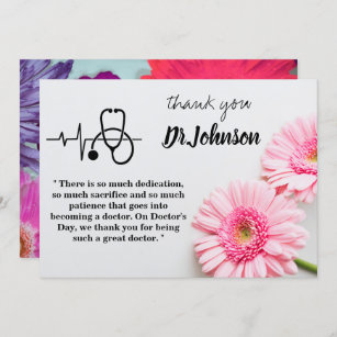 Modern  Pink Daisy Floral Doctors Day  Thank You Card