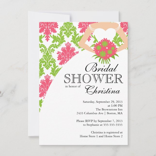 Modern Pink Damask Beautiful Bride Bridal Shower Invitation (Front)