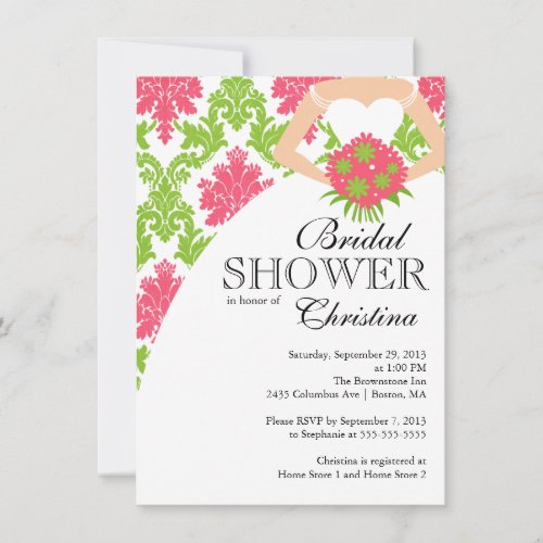 Modern Pink Damask Beautiful Bride Bridal Shower Custom Announcement