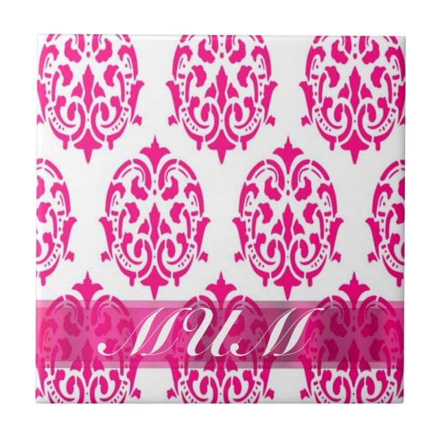 Modern Pink damask mothers Ceramic Tile (Front)