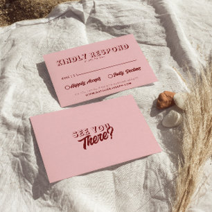 Modern Pink Deep Red Retro Bold Unique Wedding  RSVP Card