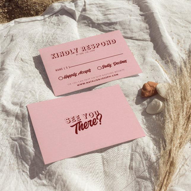 Modern Pink Deep Red Retro Bold Unique Wedding  RSVP Card (Creator Uploaded)
