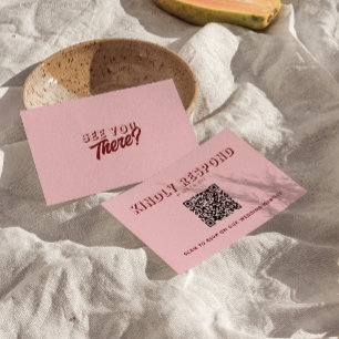 Modern Pink Deep Red Retro Unique QR Code Wedding RSVP Card