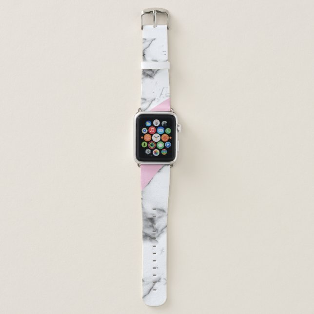 Modern Pink Diagonal Stylish Marble Apple Watch Band (Front)