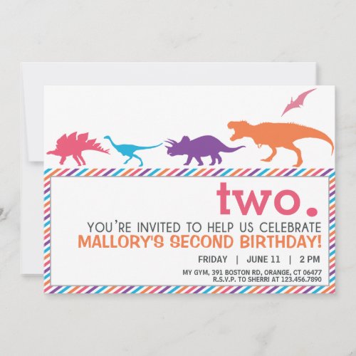 Modern Pink Dinosaur Silhouette Birthday Invite