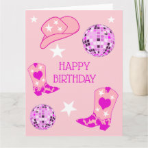 Modern Pink Disco Ball Cowgirl Hat Boots Birthday
