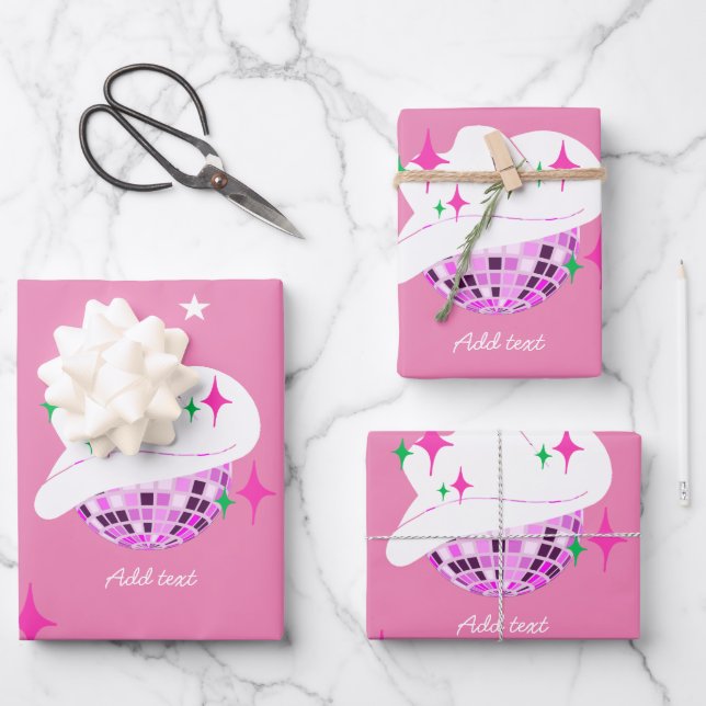 Modern Pink Disco Cowgirl Cowboy  Wrapping Paper Sheets (Front)