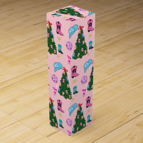 Modern Pink Disco Cowgirl Rodeo Christmas Tree  Wine Box