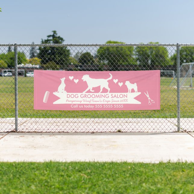 Modern Pink Dog Silhouette Dog Grooming Salon Banner (Insitu)