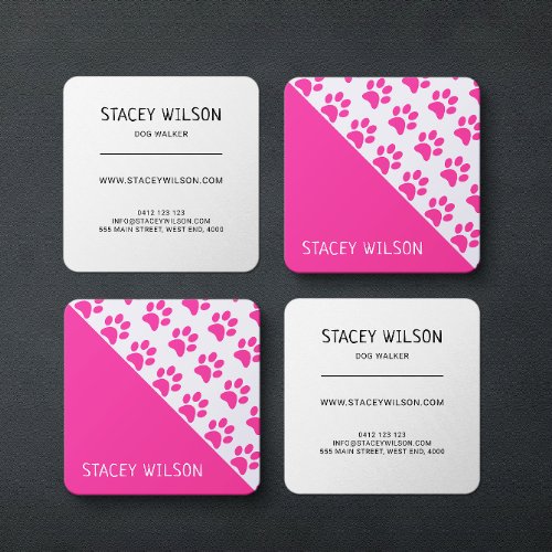 Modern Pink Dog Walker Or Pet Groomer Square Business Card