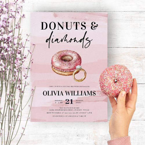 Modern Pink Donuts and Diamonds Bridal Shower Invitation