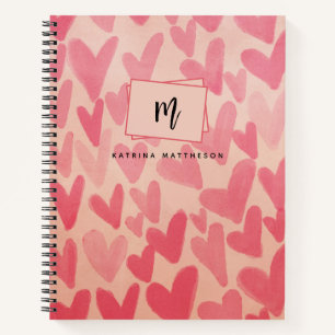 Modern Pink Doodle Hearts Monogrammed  Notebook