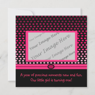 Modern Pink Dots First Birthday Party Invitations