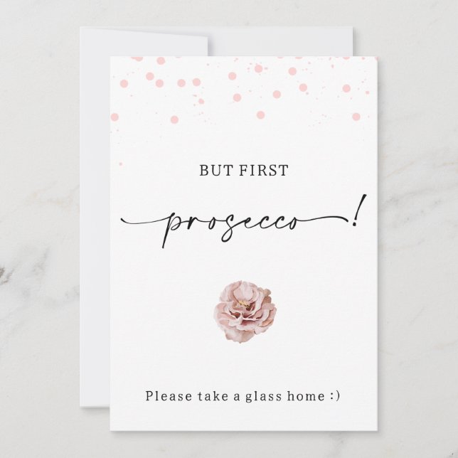 Modern Pink Dots First Prosecco Sign  Invitation (Front)