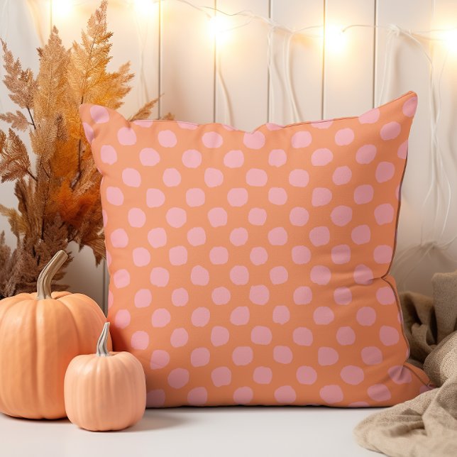 Modern Pink Dots on Orange Throw Pillow (Creator Uploaded)