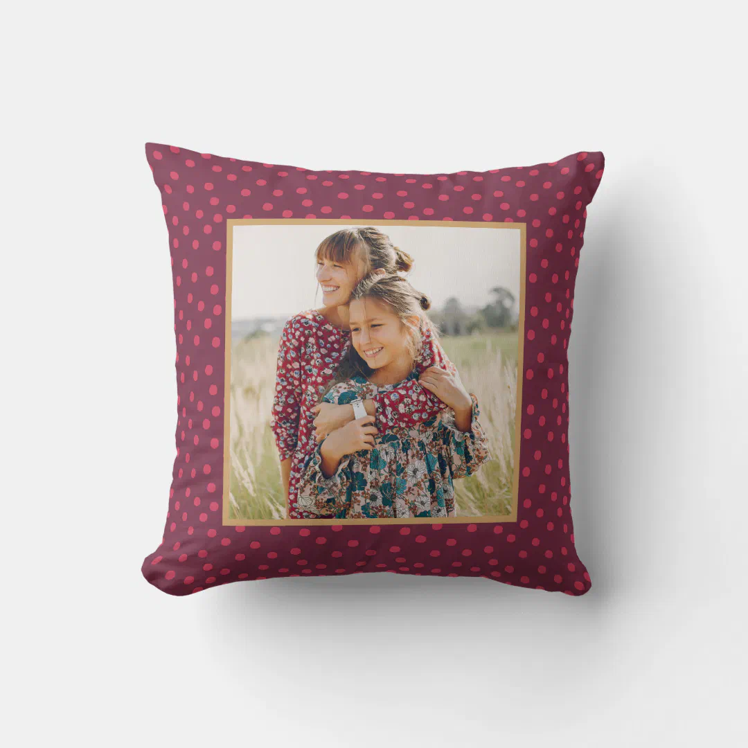 Modern Pink Dots Photo  Throw Pillow (Front)