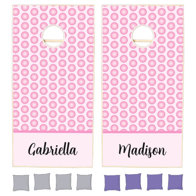 Modern Pink Dots Script Font Names Cornhole Set (Set)