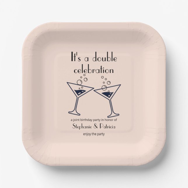 Modern Pink Double Celebration Joint Birthday Paper Plates (Front)