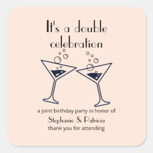 Modern Pink Double Celebration Joint Birthday Square Sticker
