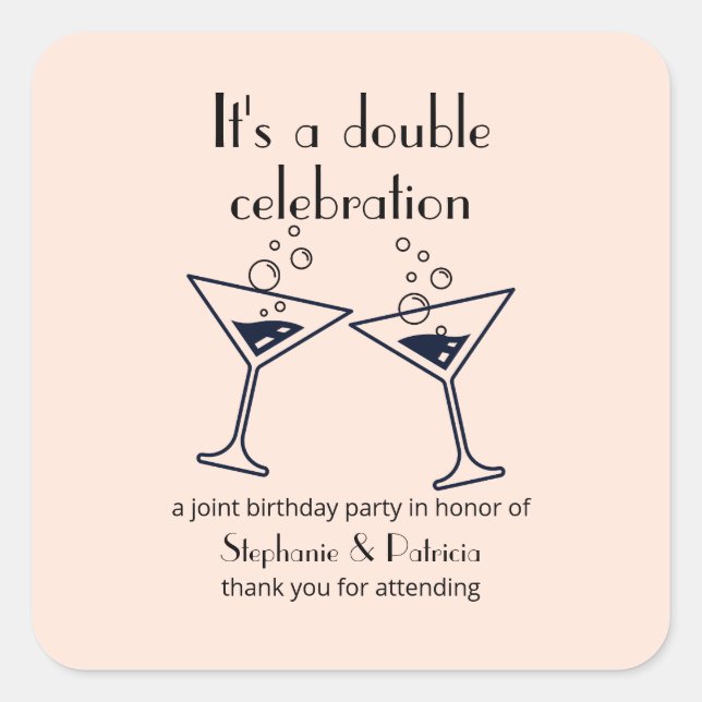 Modern Pink Double Celebration Joint Birthday Square Sticker (Front)