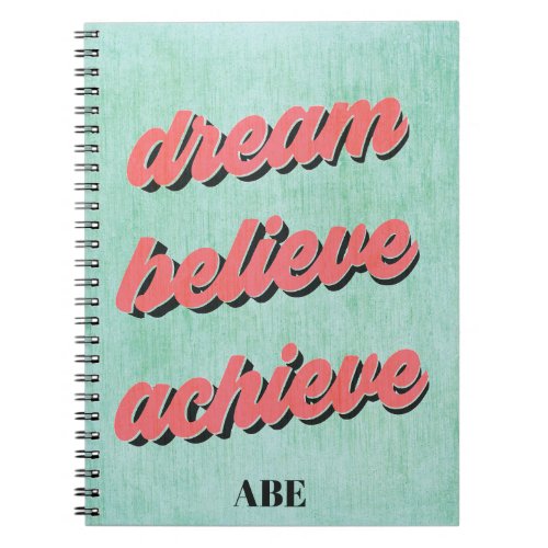 Modern Pink Dream Believe Inspirational Monogram N Notebook