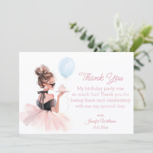 Modern Pink Dress Girl’s Birthday Thank You Note Card