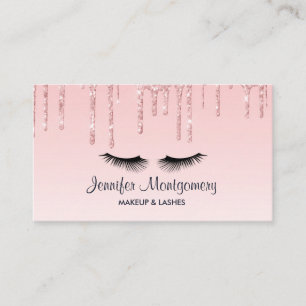 Modern Pink Dripping Glitter & Eyelashes Business Card