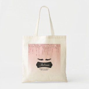 Modern Pink Dripping Glitter & Eyelashes Business Tote Bag