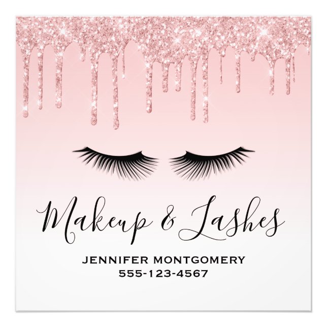 Modern Pink Dripping Glitter & Eyelashes Photo Print (Front)