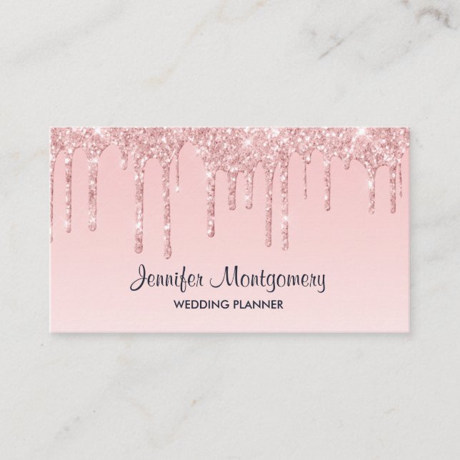 Modern Pink Dripping Glitter Fancy Elegant Business Card (Front)