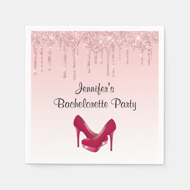 Modern Pink Dripping Glitter & High Heels Napkins (Front)