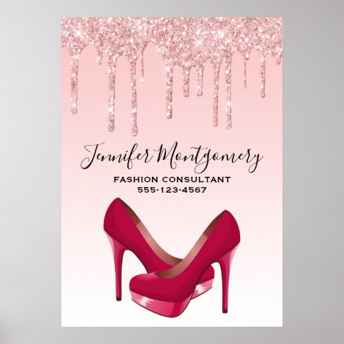 Modern Pink Dripping Glitter  High Heels Poster