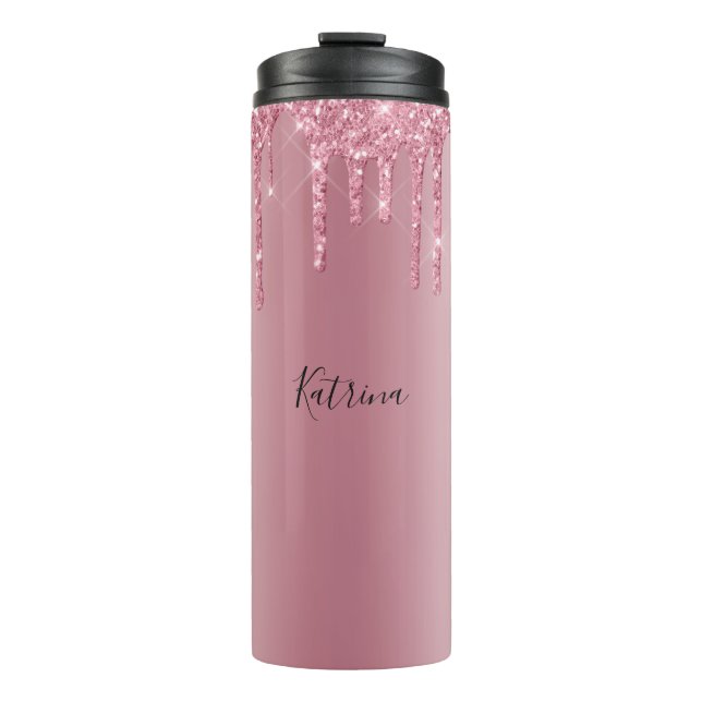 Modern Pink Dripping Glitter Personalized Name  Thermal Tumbler (Front)